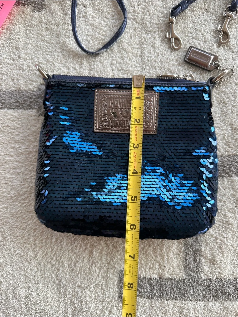 Coach Blue Sequin Wristlet Pouch